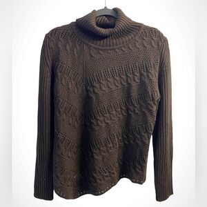 Chiara Mente Asymmetrical Turtle Neck Cable Knit Made In Italy Sweater XL